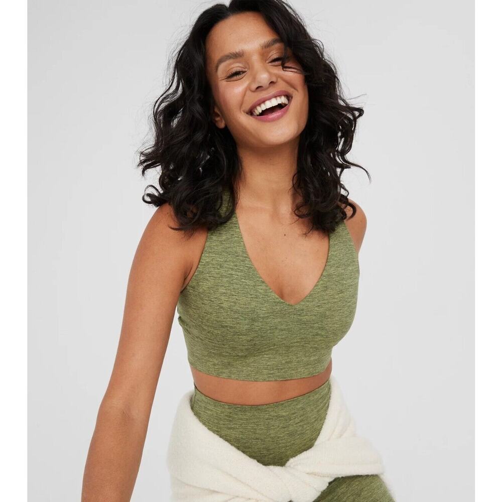 Offline by Aerie The Hugger Raceback Sports Bra Size L Olive Fun Green Workout